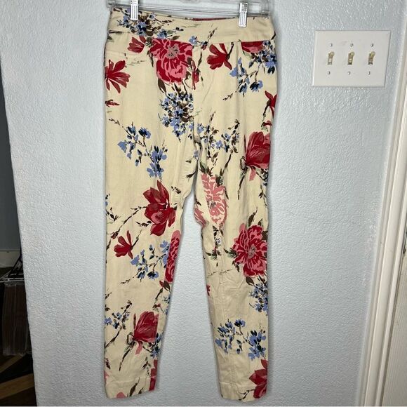 Soft Surrounding Pull On Cream White/Floral Print Faux Pockets Women Pants Sz S - Picture 2 of 10